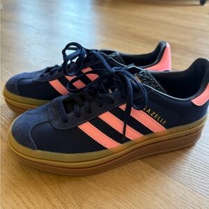 Adidas Gazelle Navy and Pink Sneakers with Gum Sole -Platforms